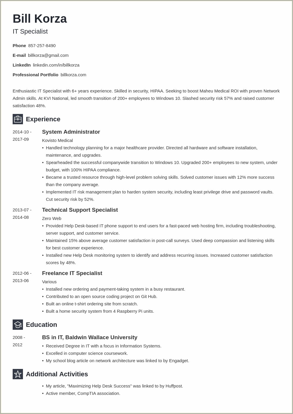 Resume Summary Samples For It Professionals