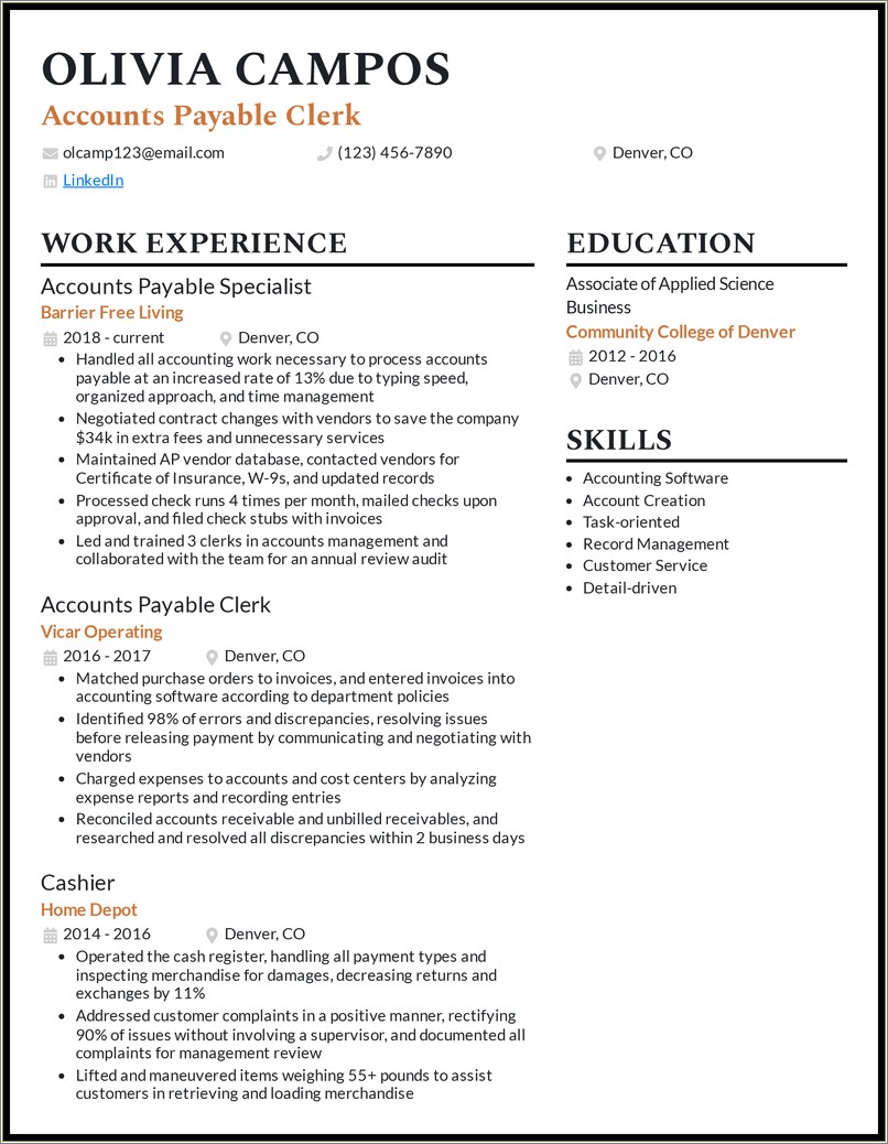 Resume Summary Statememnt For Accounts Receivables