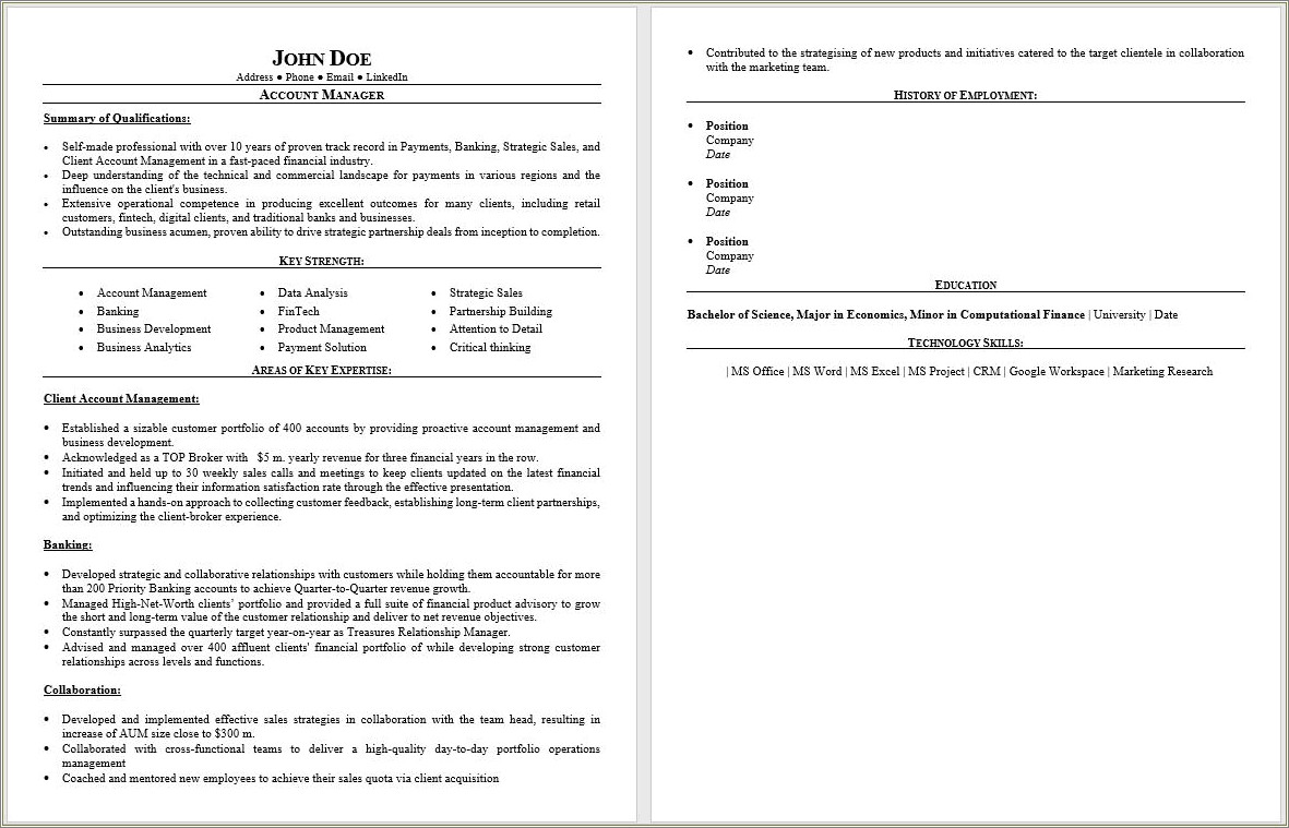 Resume Summary Statement Cross Functional Teams