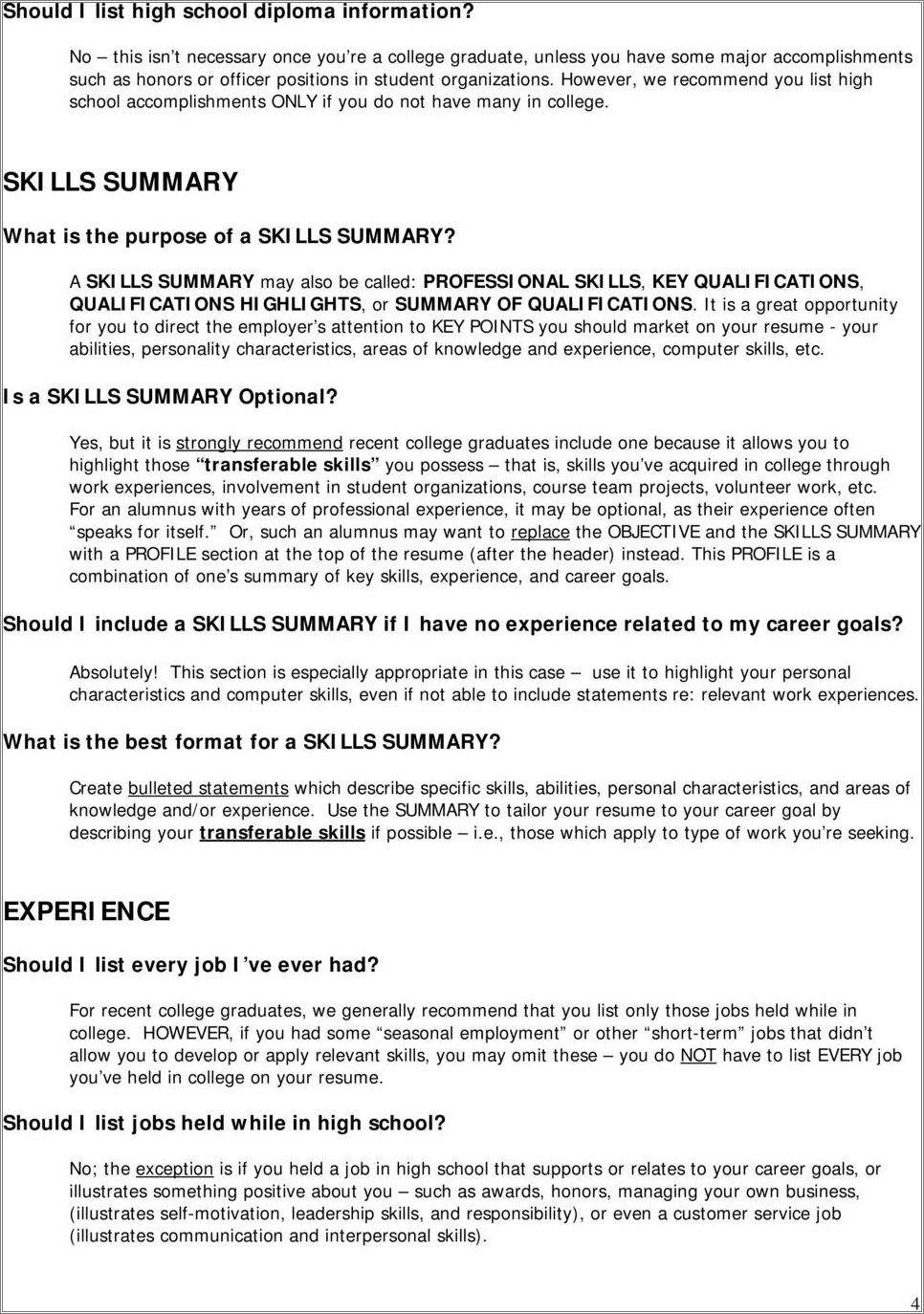 Resume Summary Statement Examples College Graduate