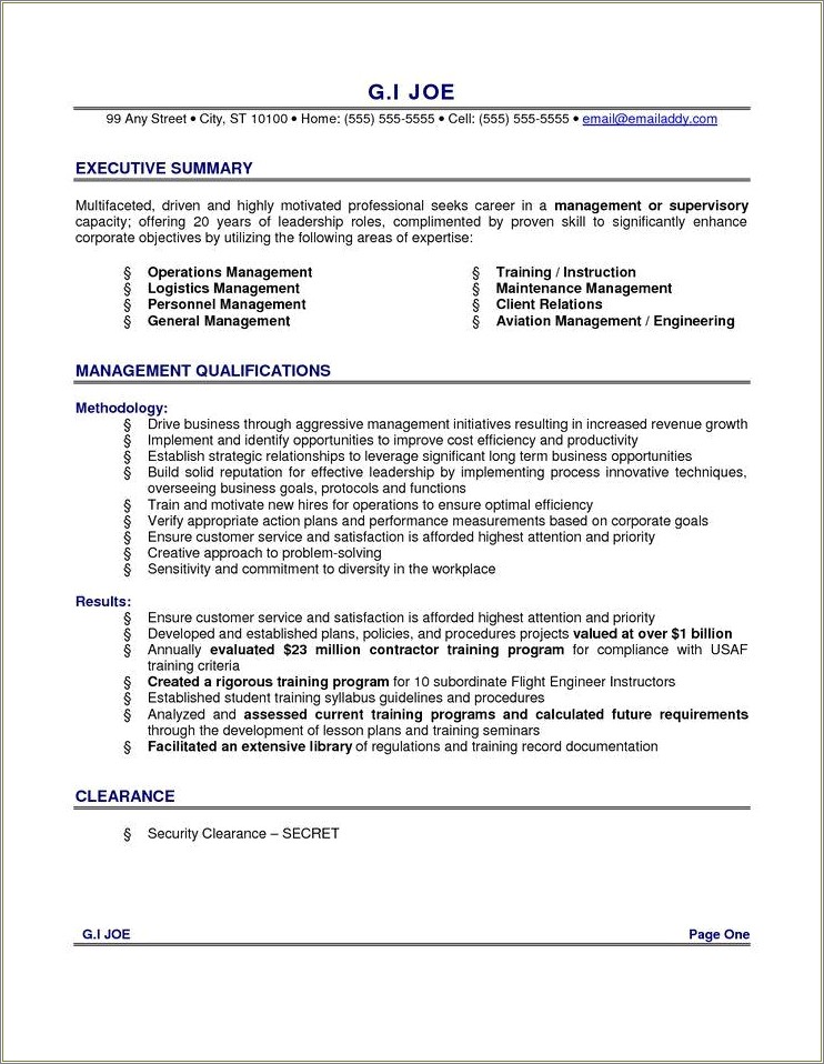 Resume Summary Statement Examples For Leadership