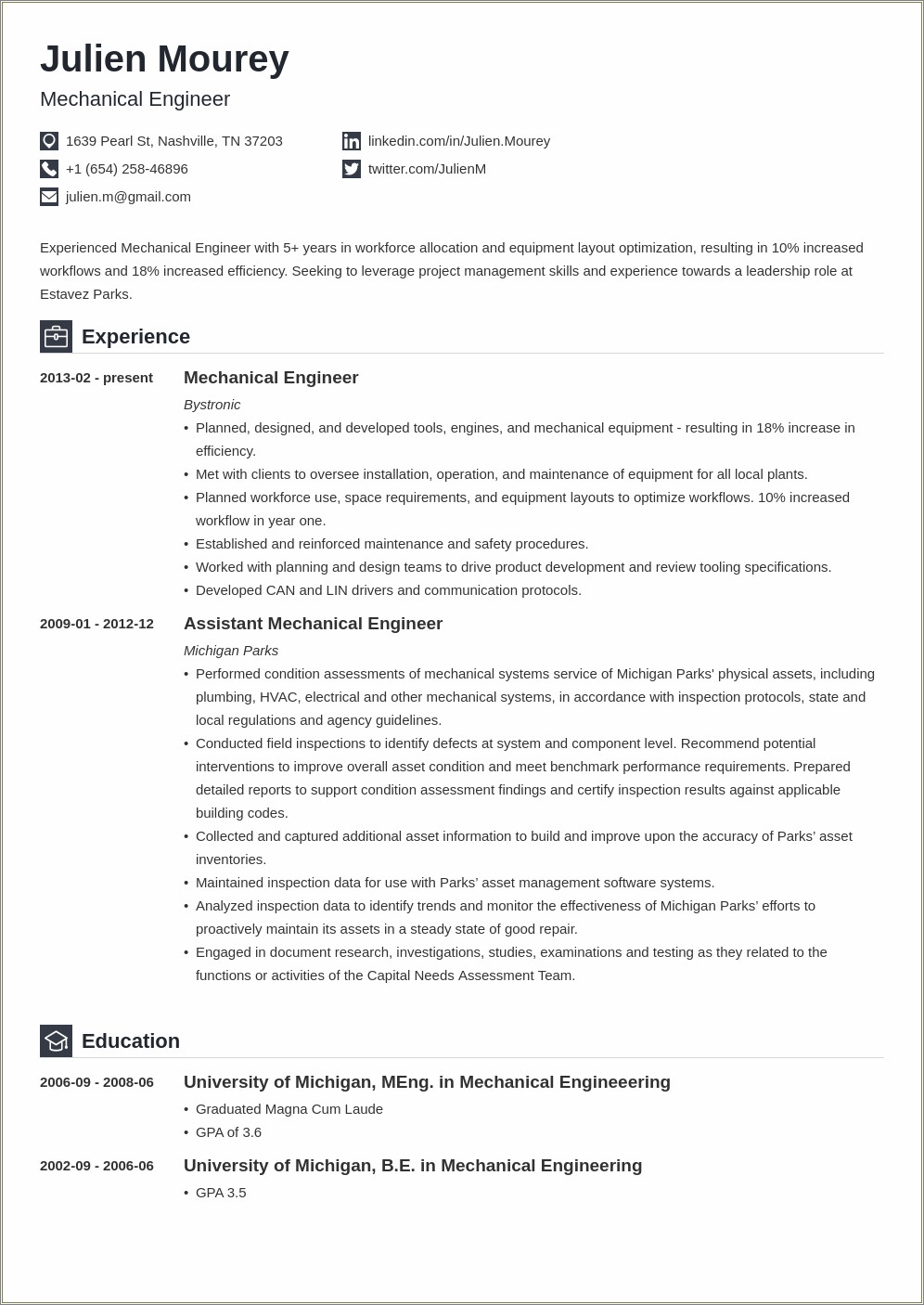 Resume Summary Statement For Mechanical Engineer