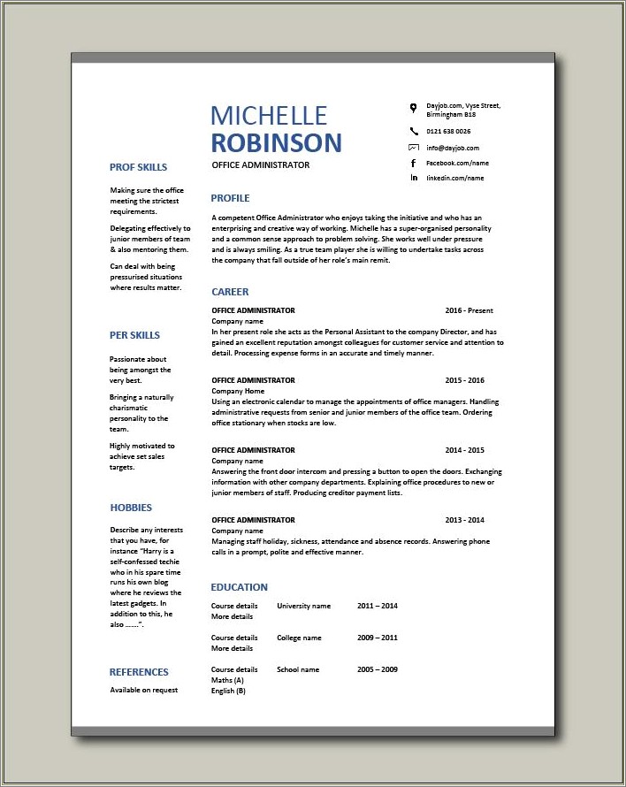 Resume Summary Statement For Office Manager