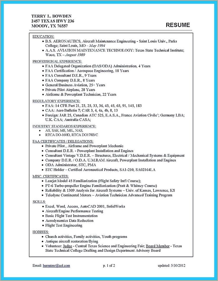 Resume Summary Statement Sample Faa Mechanic