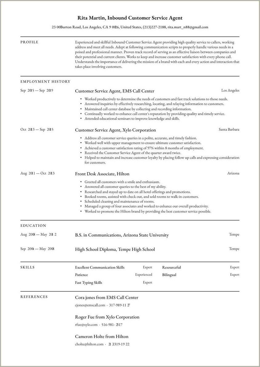 Resume Summary Statements For Customer Service