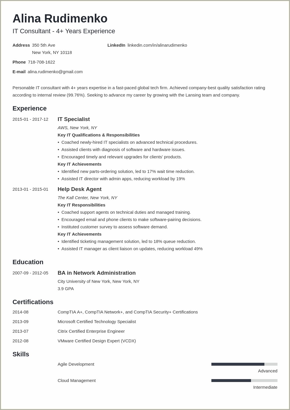 Resume Summary To Advance In The Company