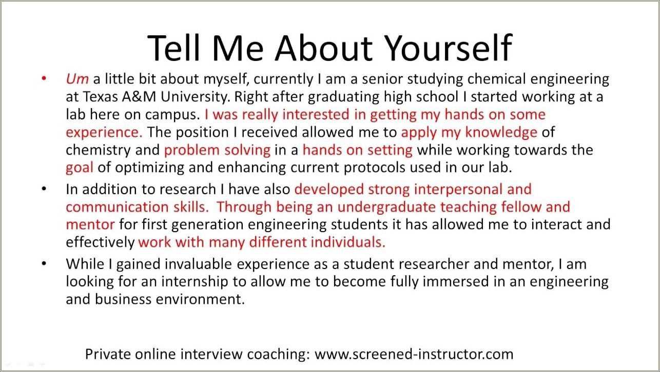 Resume Tell Us More About Yourself Sample