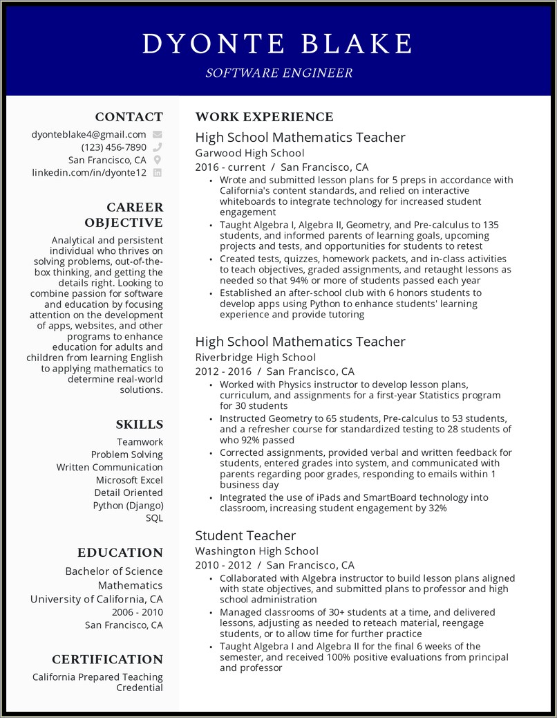 Resume Template Career Change No Experience