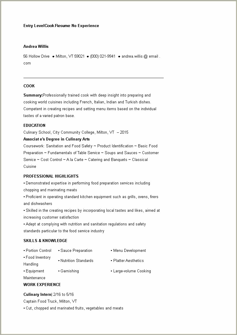 Resume Template Entry Level No Experience