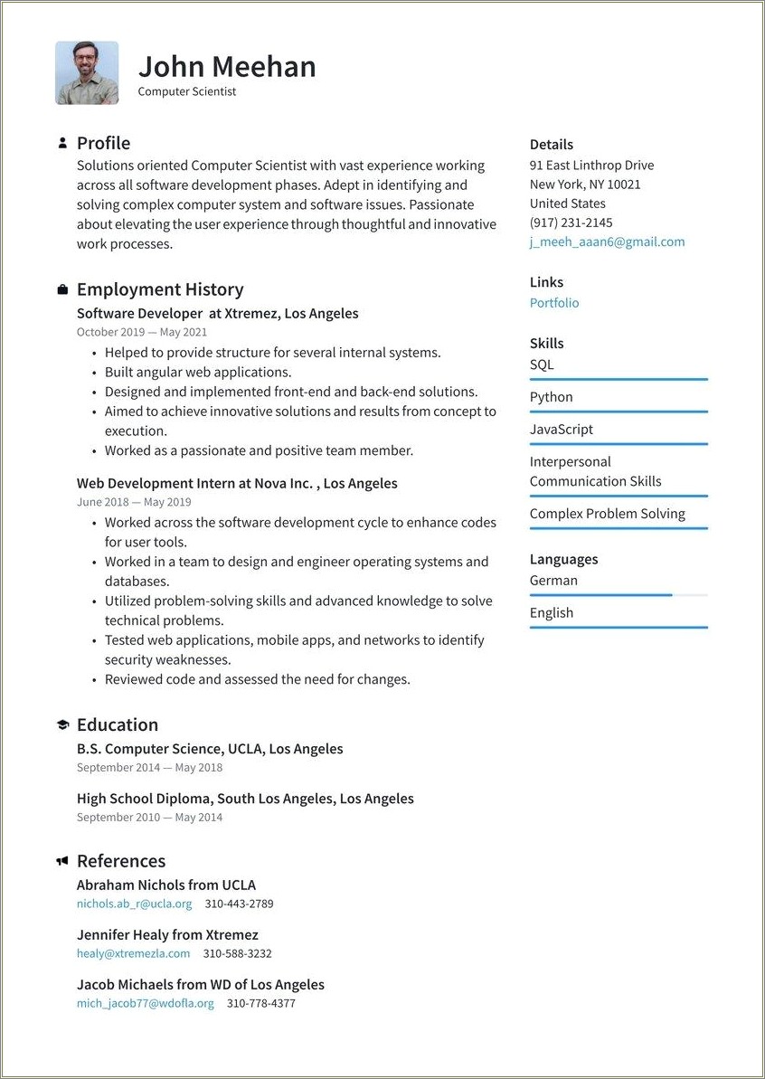 Resume Template Examples 2019 Computer Science
