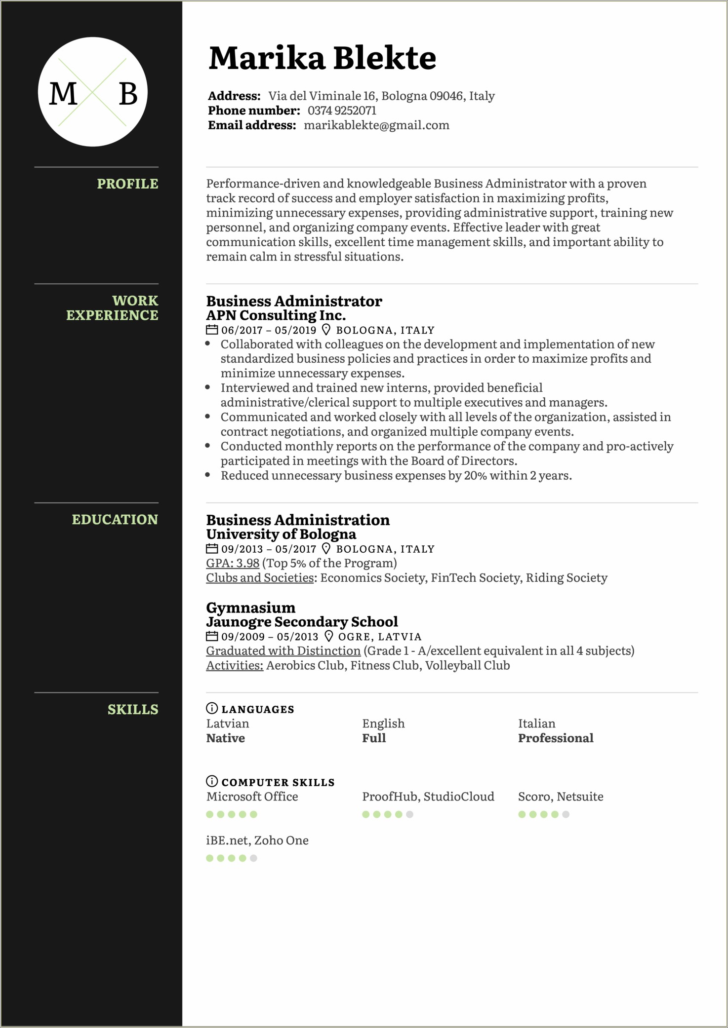 Resume Template For An Actual Business
