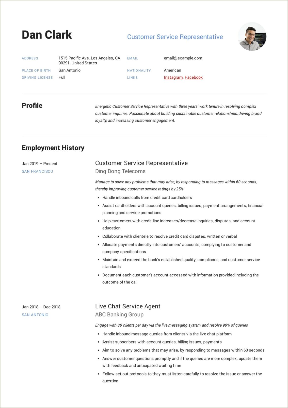 Resume Template For Customer Service Clerk