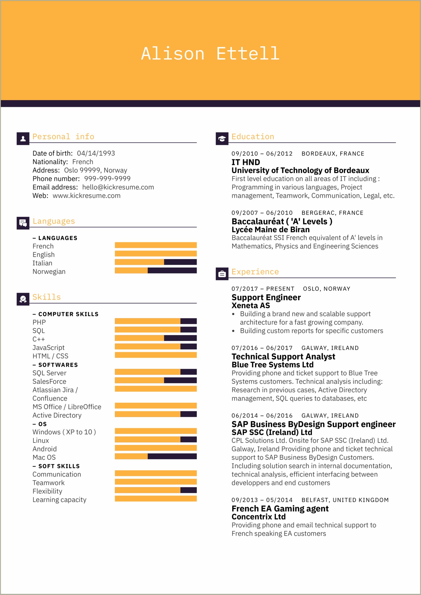 Resume Template For Database Support Engineer