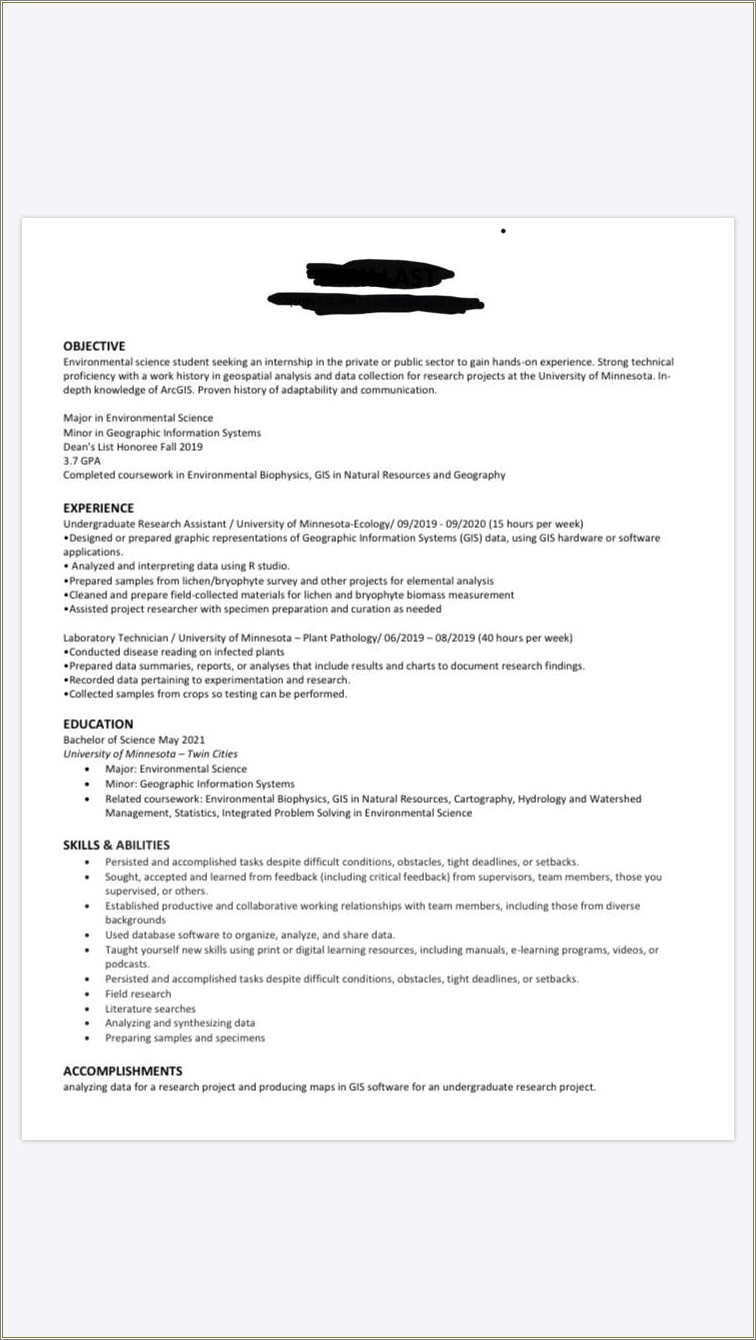 Resume Template For Earth System Science Graduates