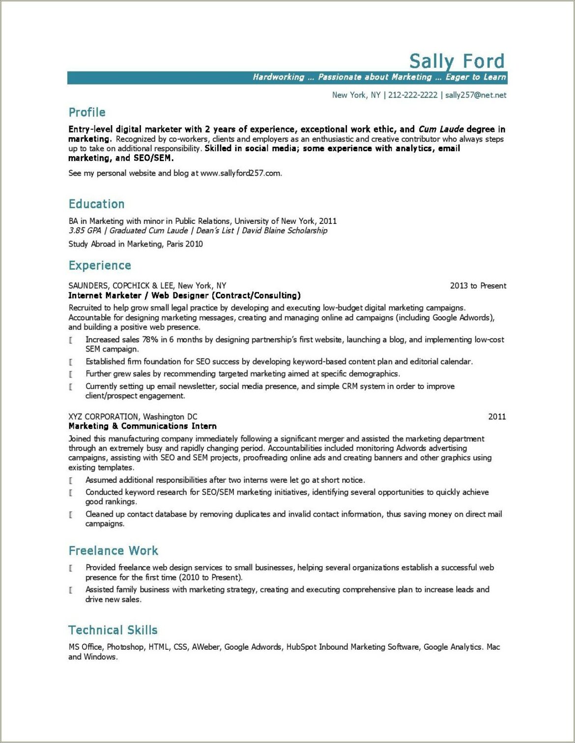 Resume Template For Entry Level Marketing