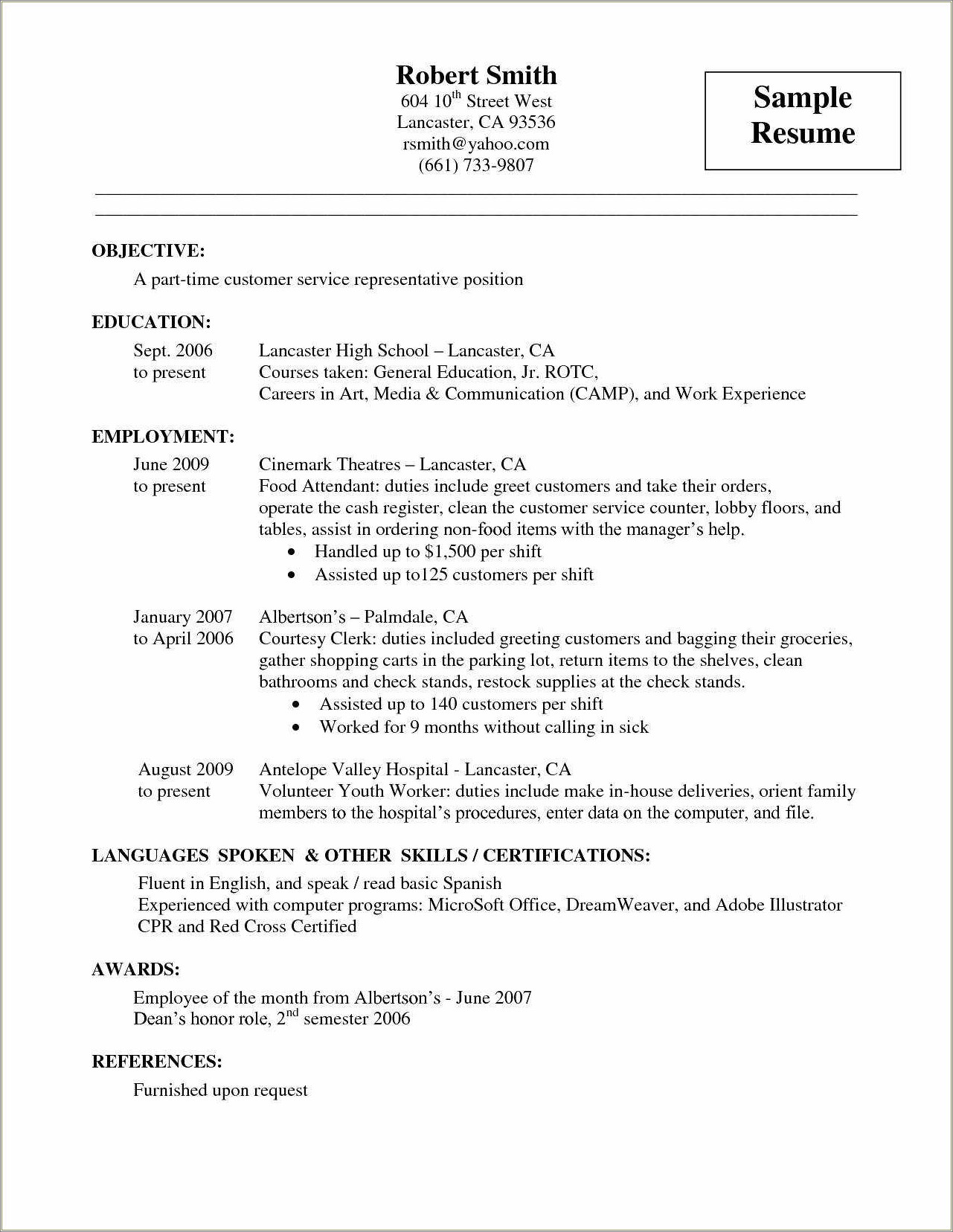 Resume Template For Grocery Support Manager Position