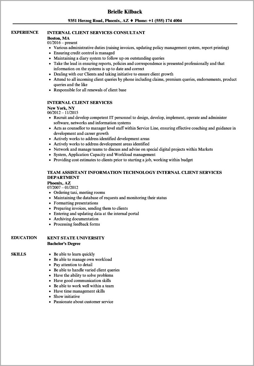 Resume Template For Internal Job Posting