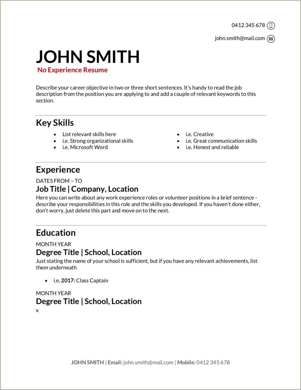 Resume Template For Long Out Of Work