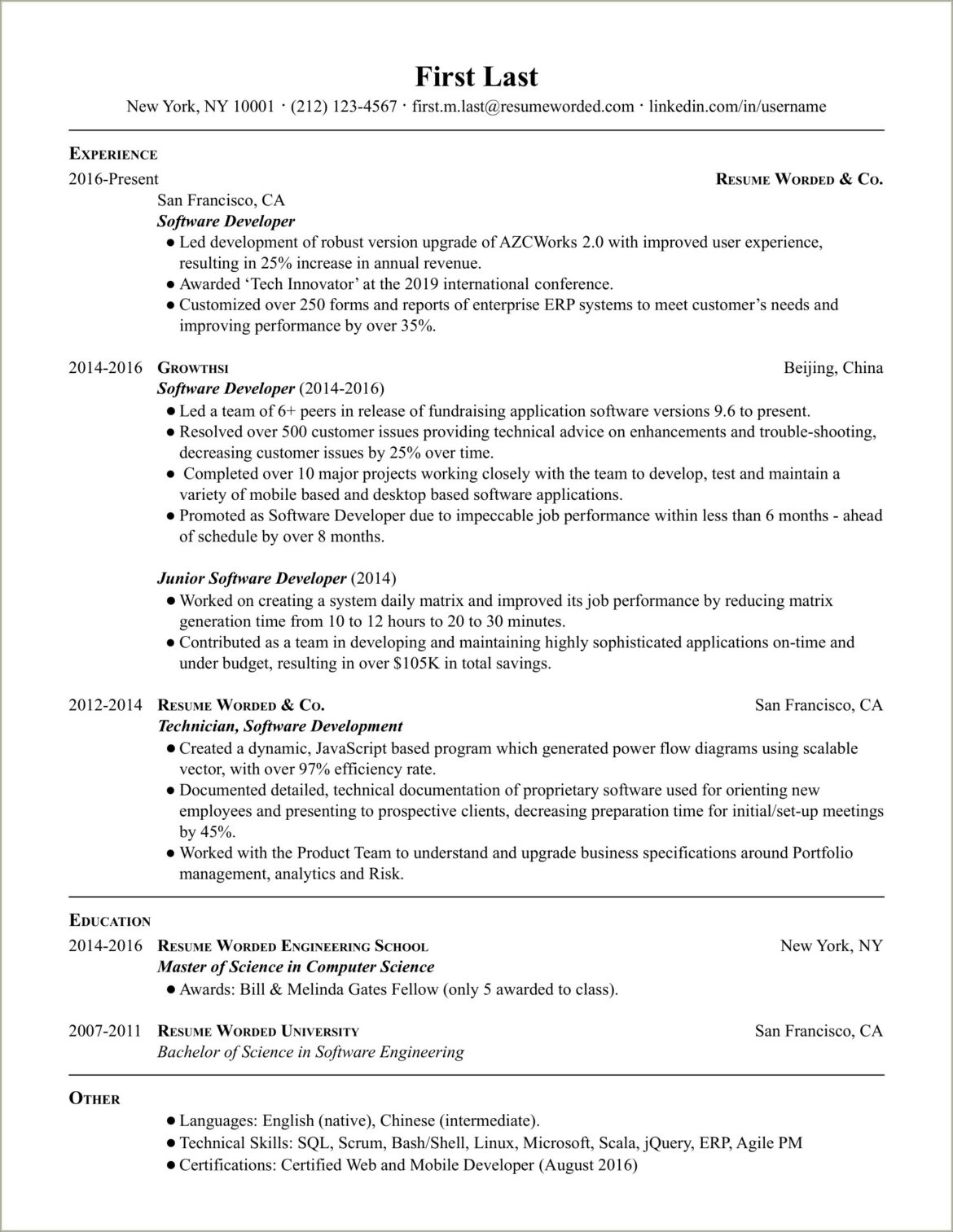 Resume Template For New Grad Softawre Engineer