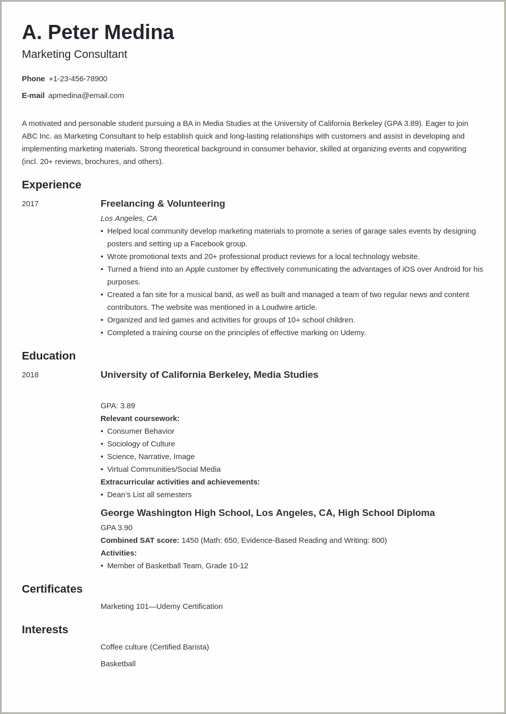 Resume Template For Not A Lot Of Expereince