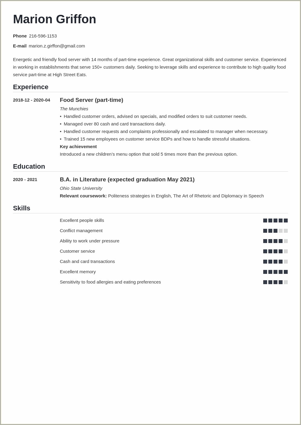 Resume Template For Part Time Jobs