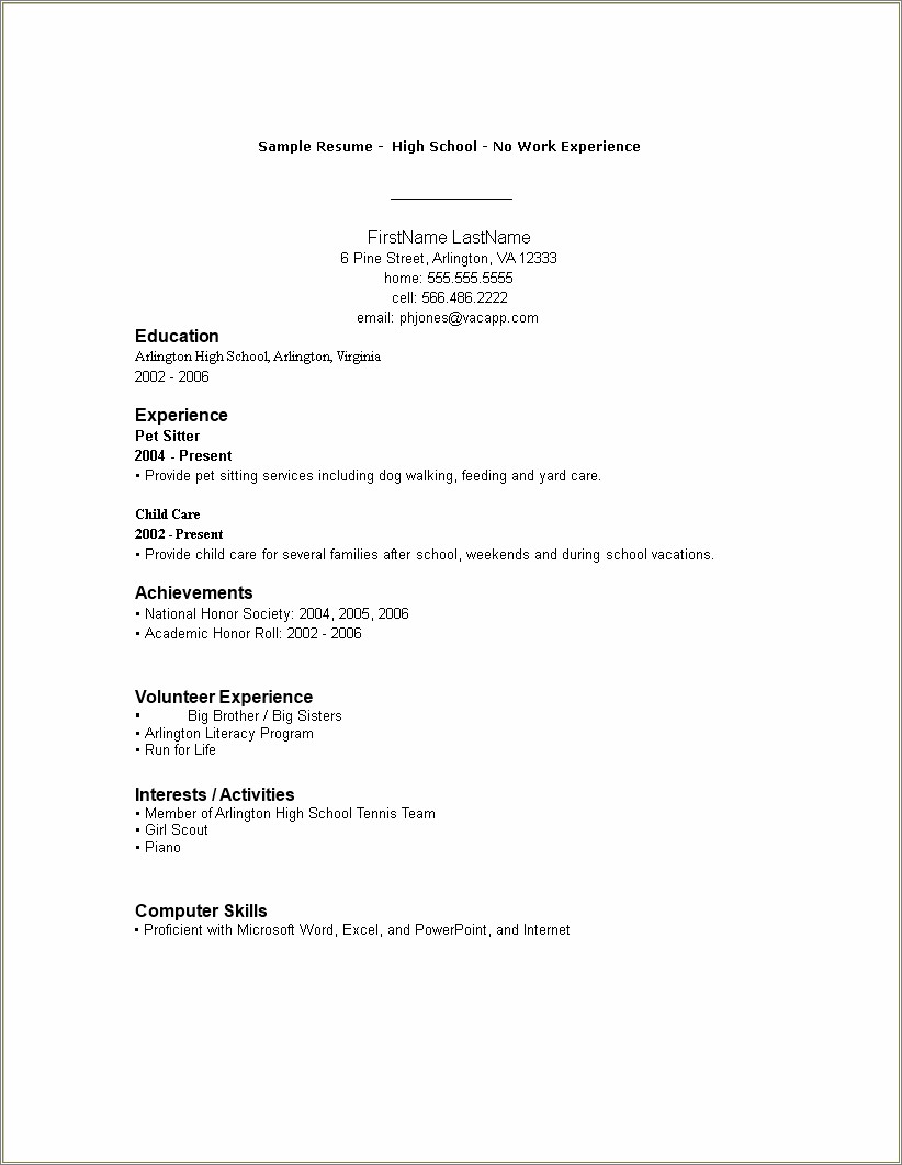 Resume Template For People With No Expeirence