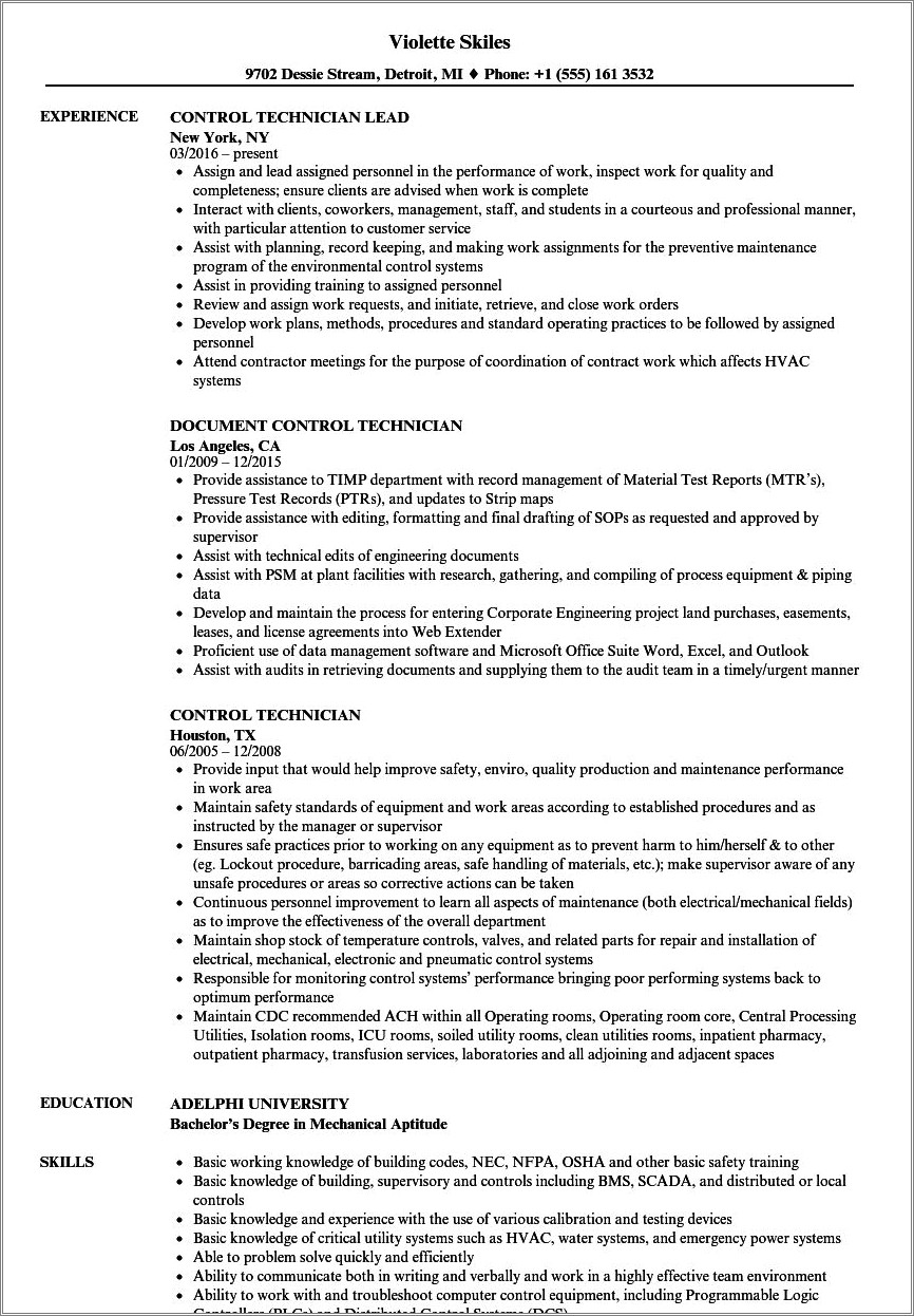 Resume Template For Pest Control Technician Entry Level