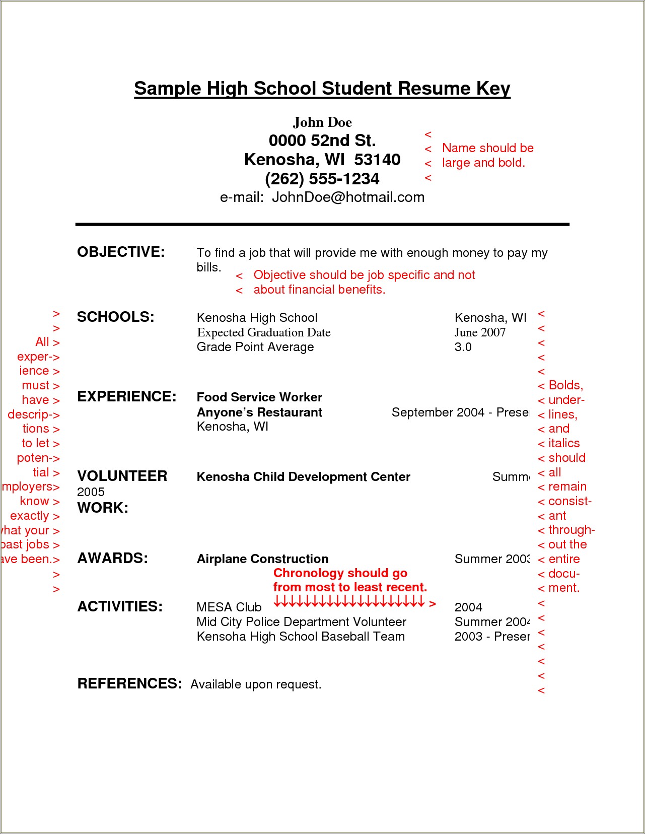 Resume Template For Volunteer Work High School Student