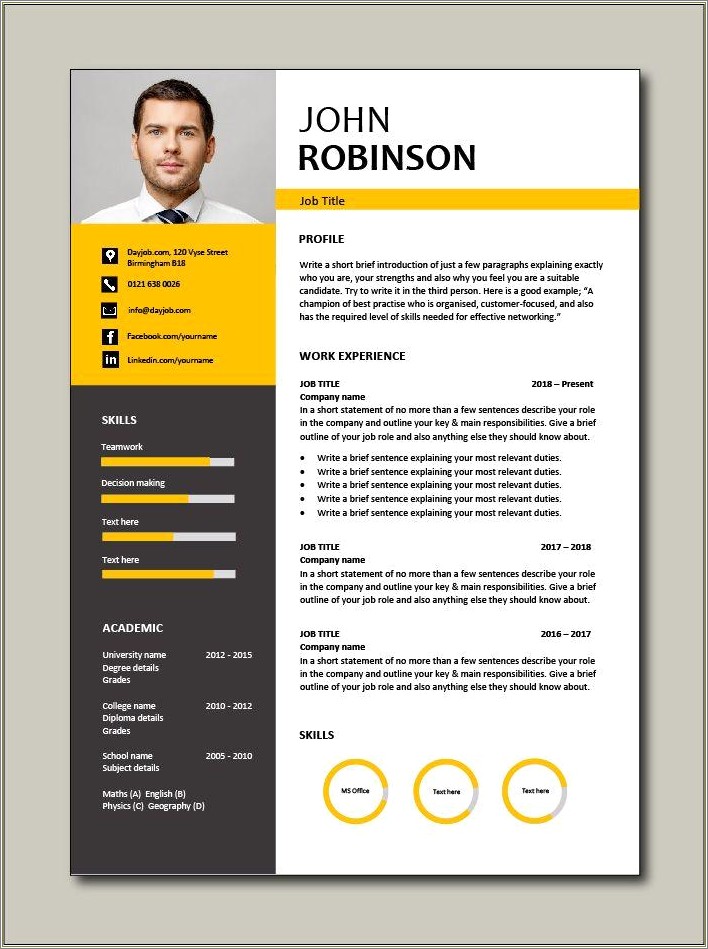 Resume Template Free Download With Photo