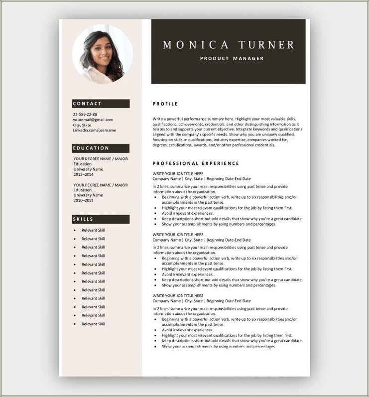 Resume Template Free Download With Picture