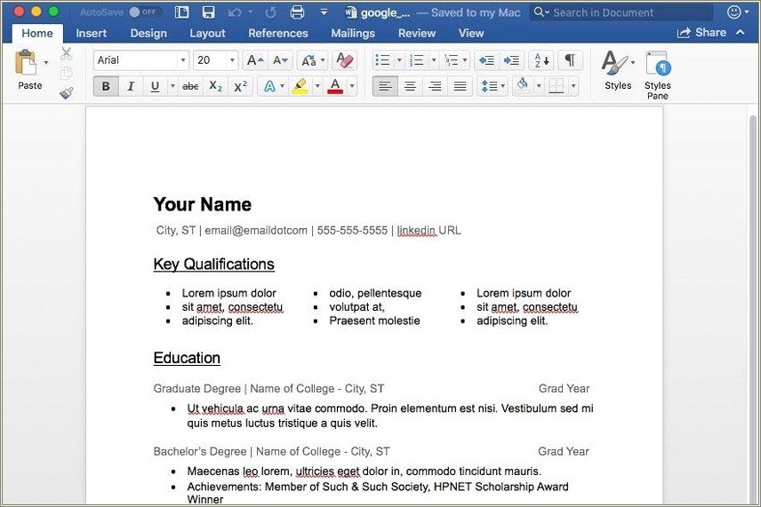 Resume Template Google Docs For Students