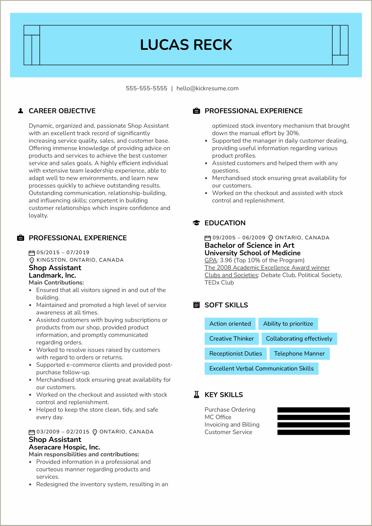 Resume Template Key Skills At Top