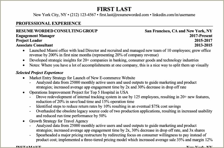 Resume Template Multiple Positions Same Company