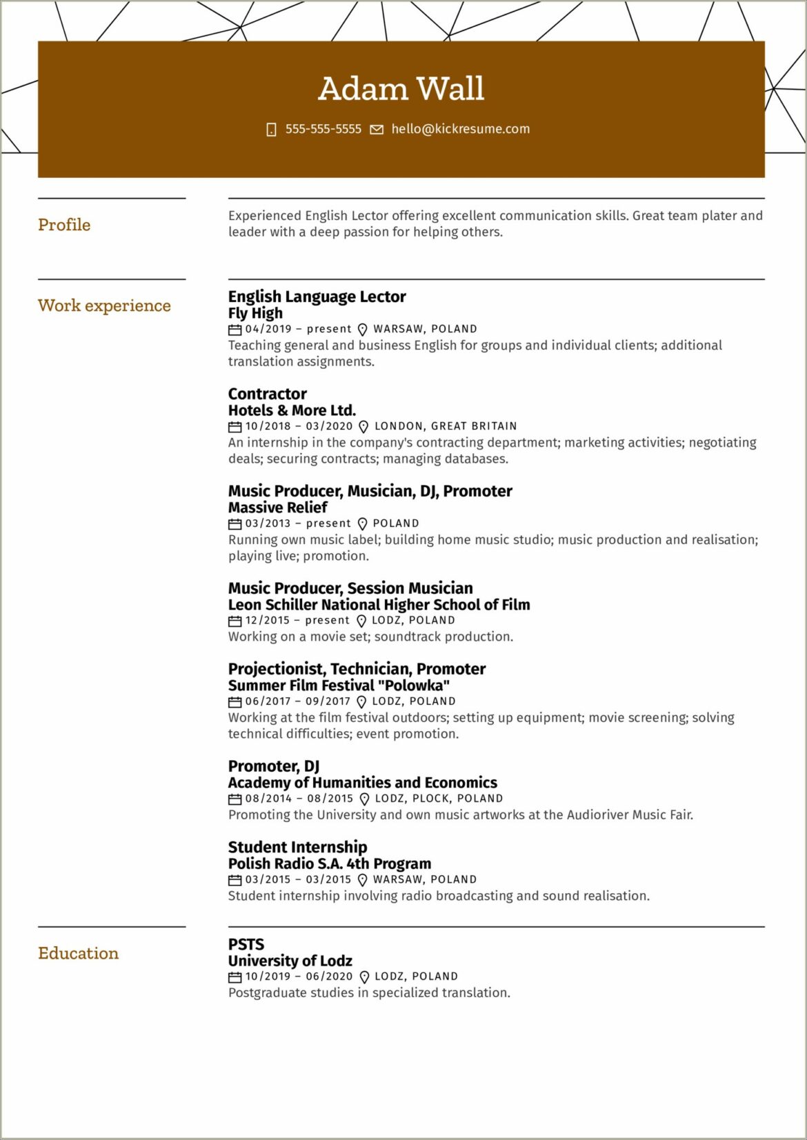 Resume Template Of Studio Intern Manager