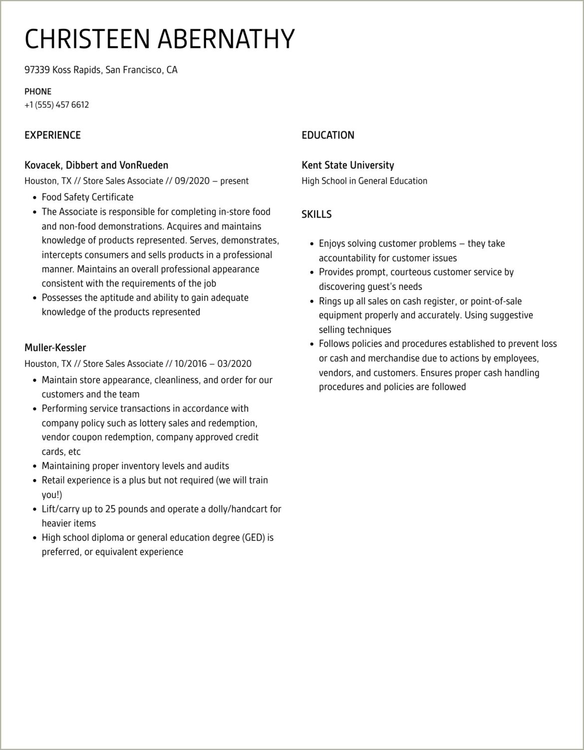 Resume Template Sales Associate Grocery Store