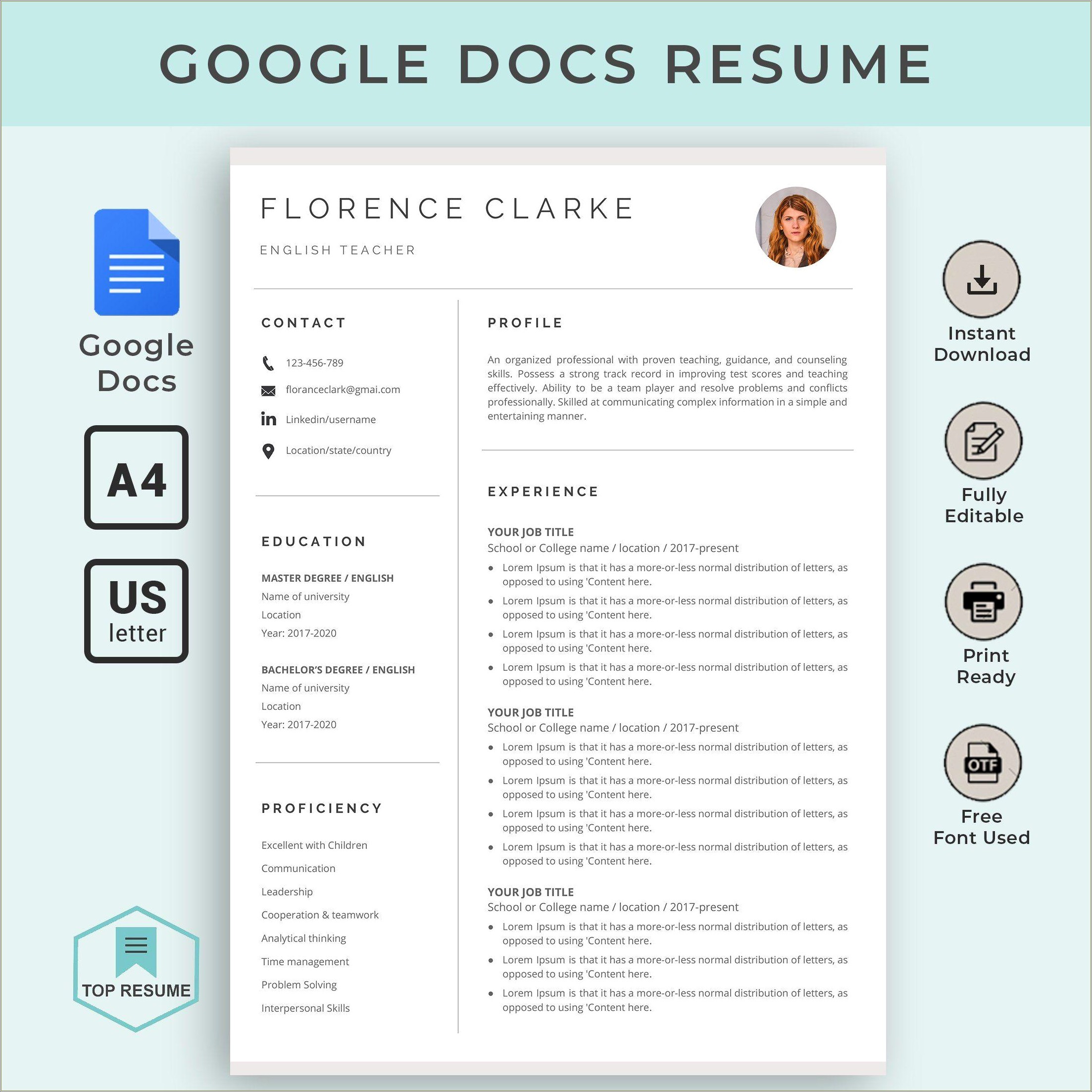 Resume Template To Cover In Google Docs