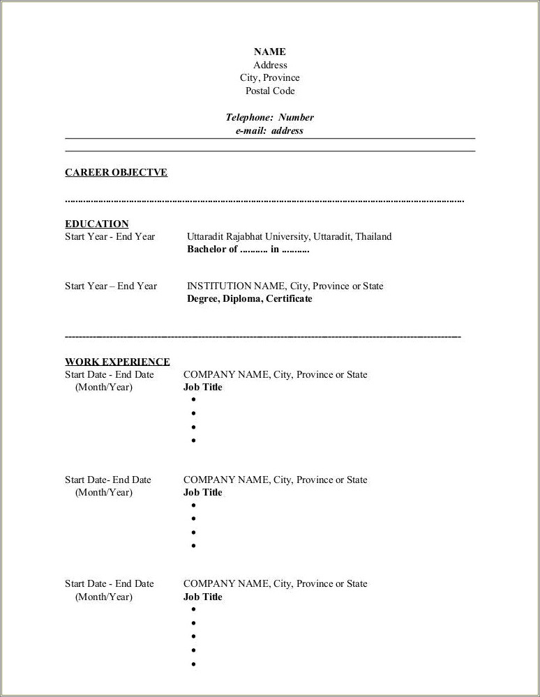 Resume Template With Day Month Year