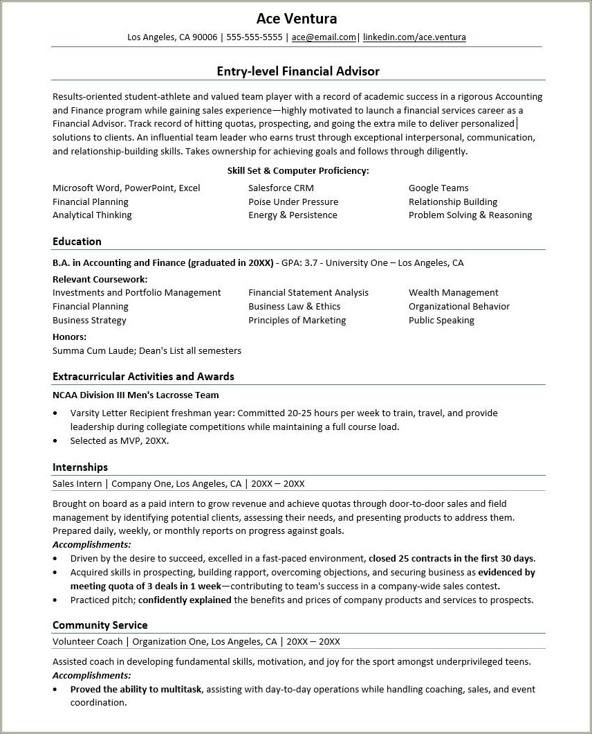 Resume Template With No Experience Example