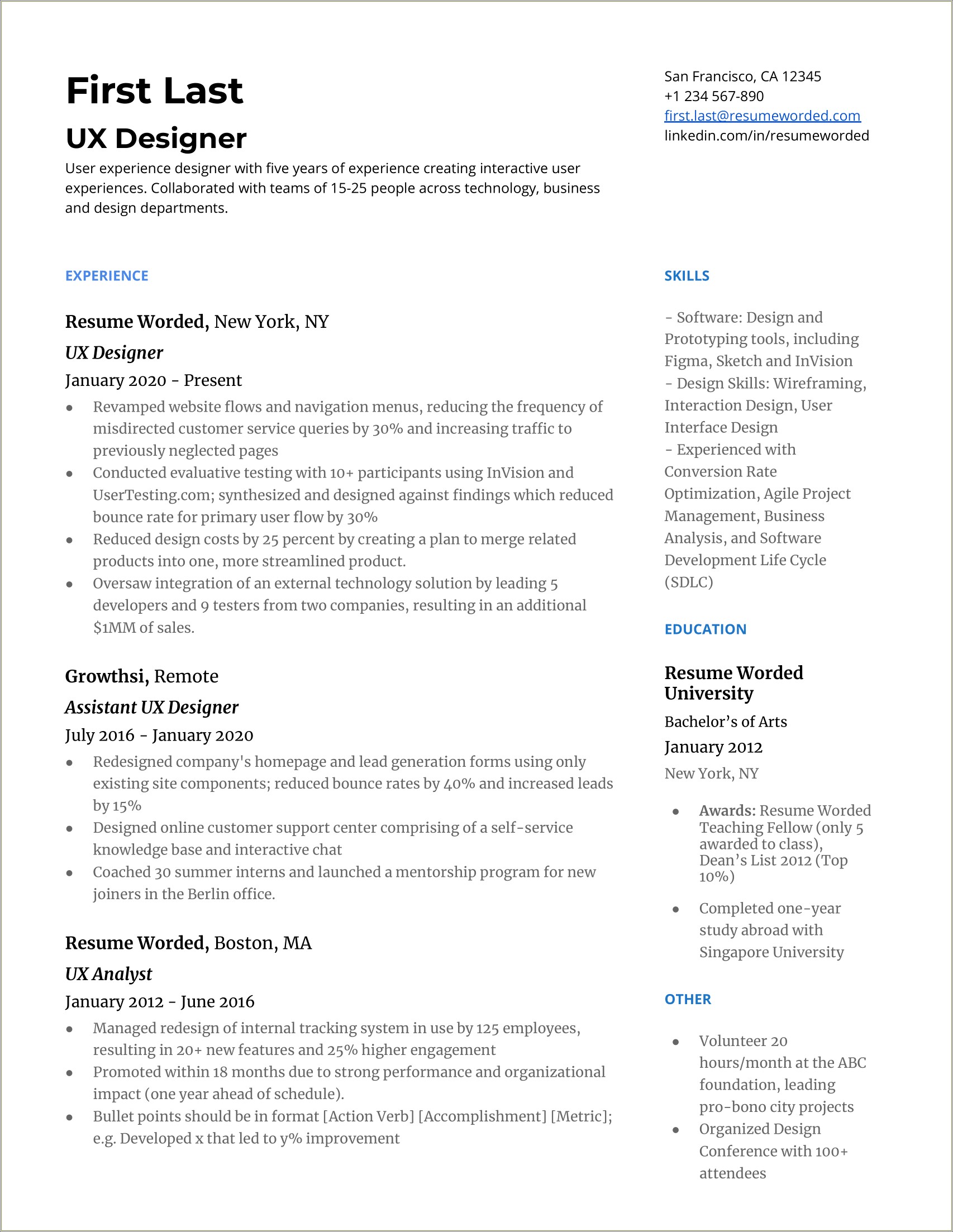 Resume Template With Recent And Relevant Sections