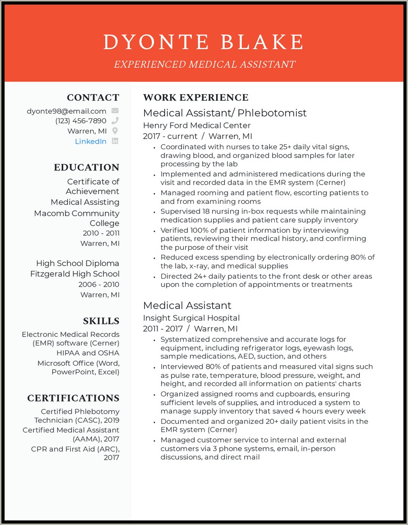 Resume Templates 2019 For Medical Assistant