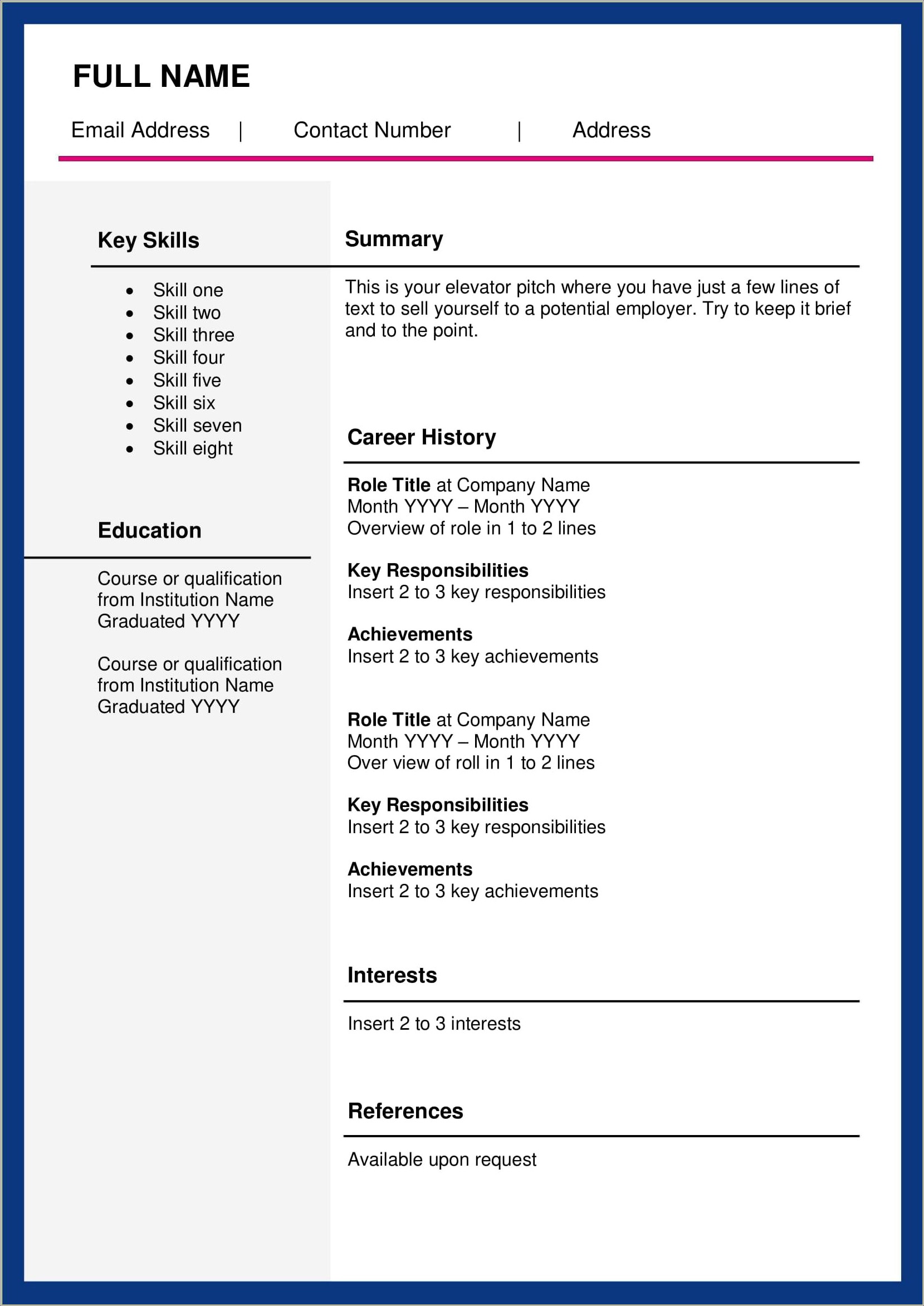 Resume Templates And Examples With Course Work