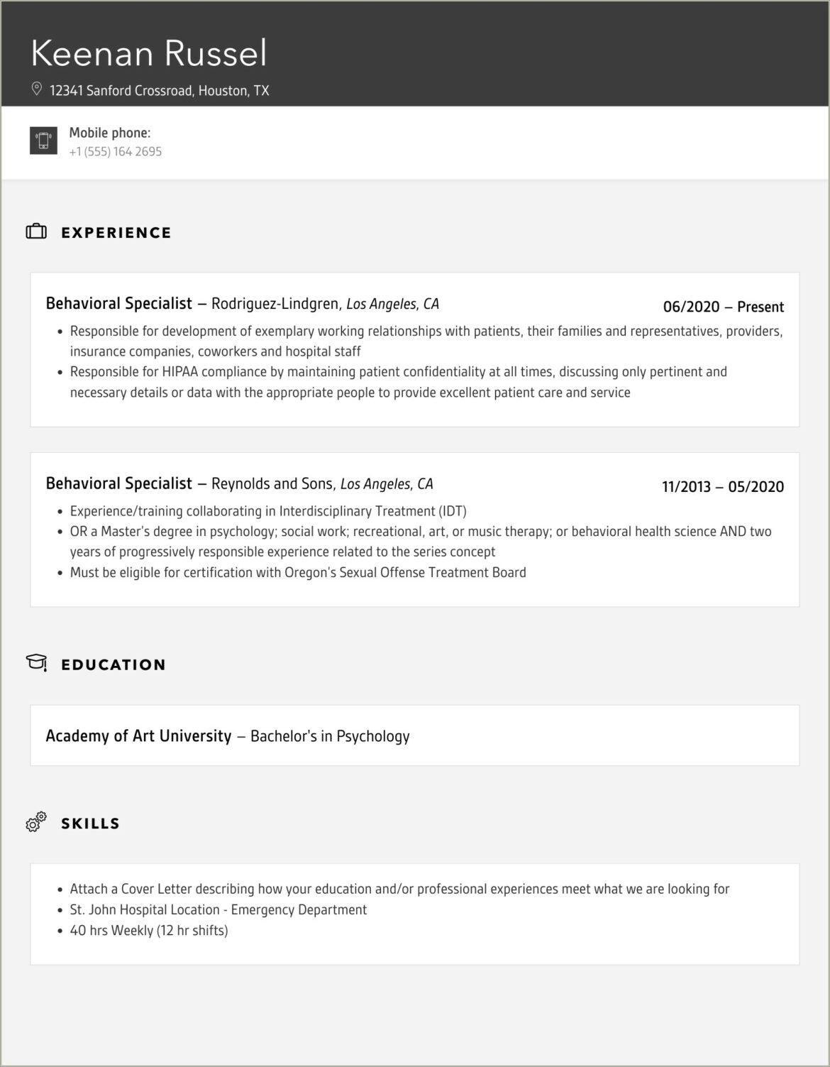 Resume Templates Board Certified Behavior Analyst