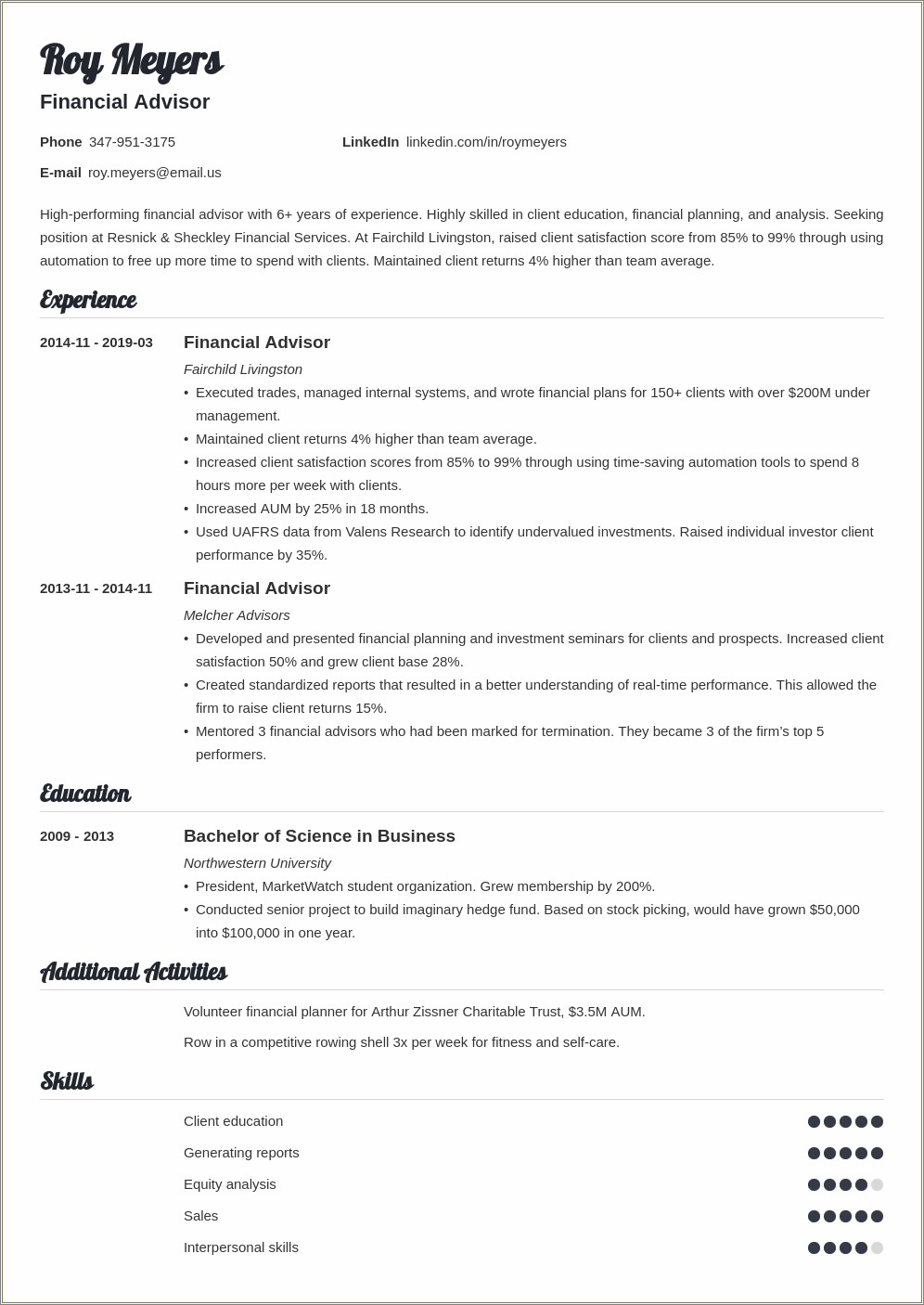 Resume Templates Financial Planning & Analysis Role