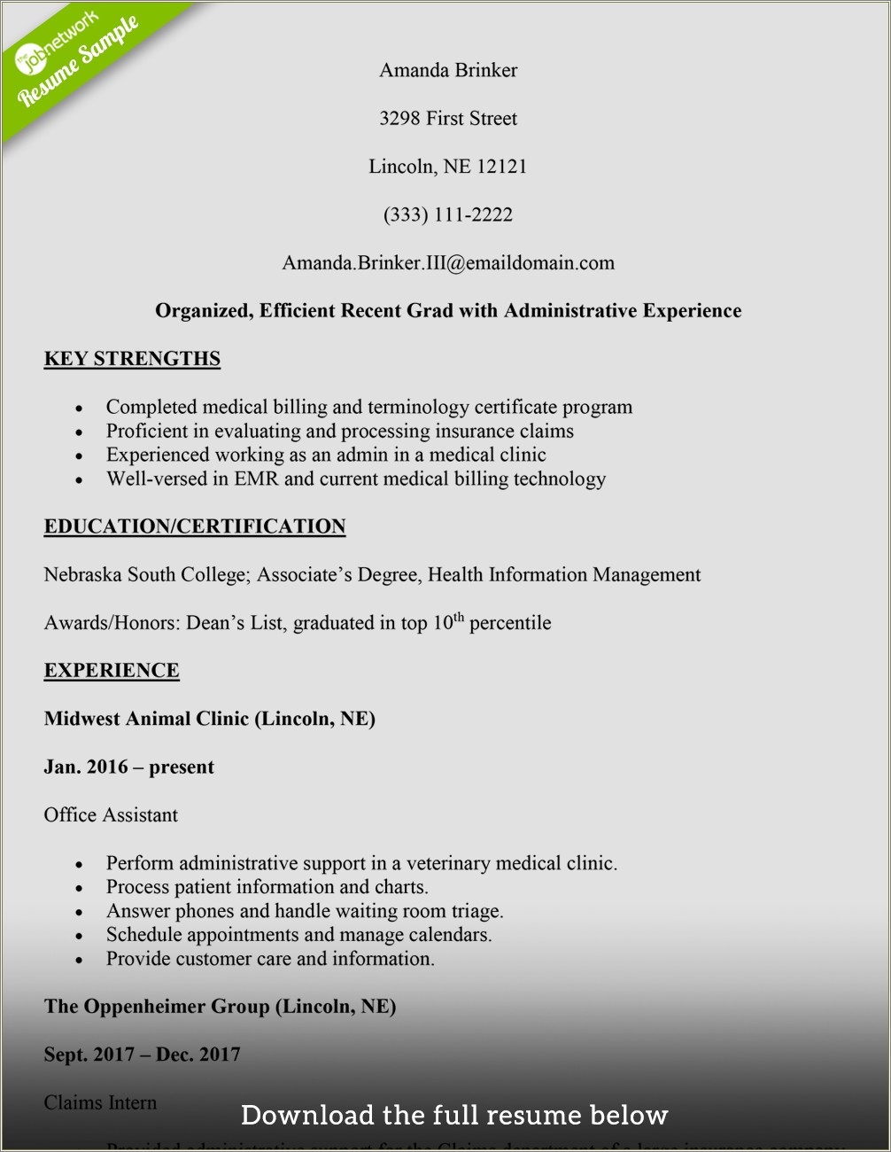 Resume Templates For Entry Level Healthcare Administration