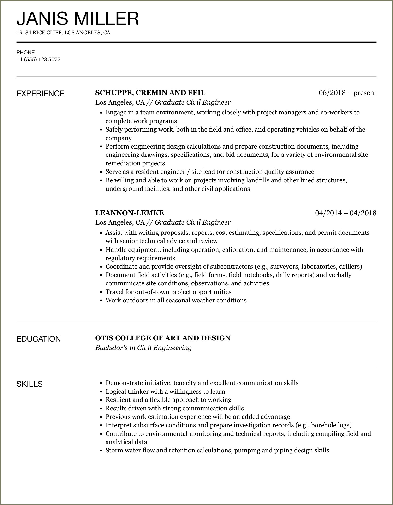Resume Templates For Fresher Engineer