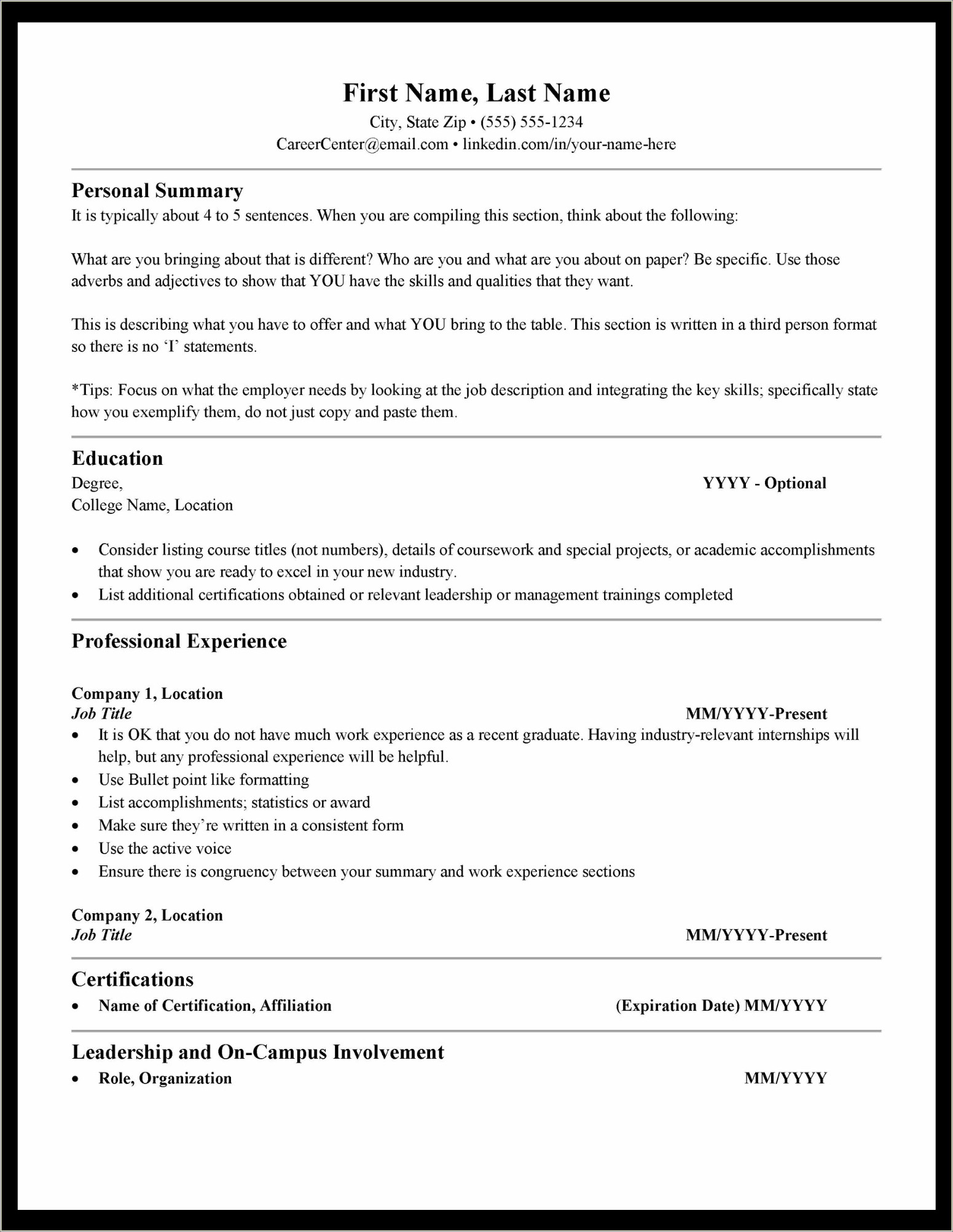 Resume Templates For Higher Education Administration