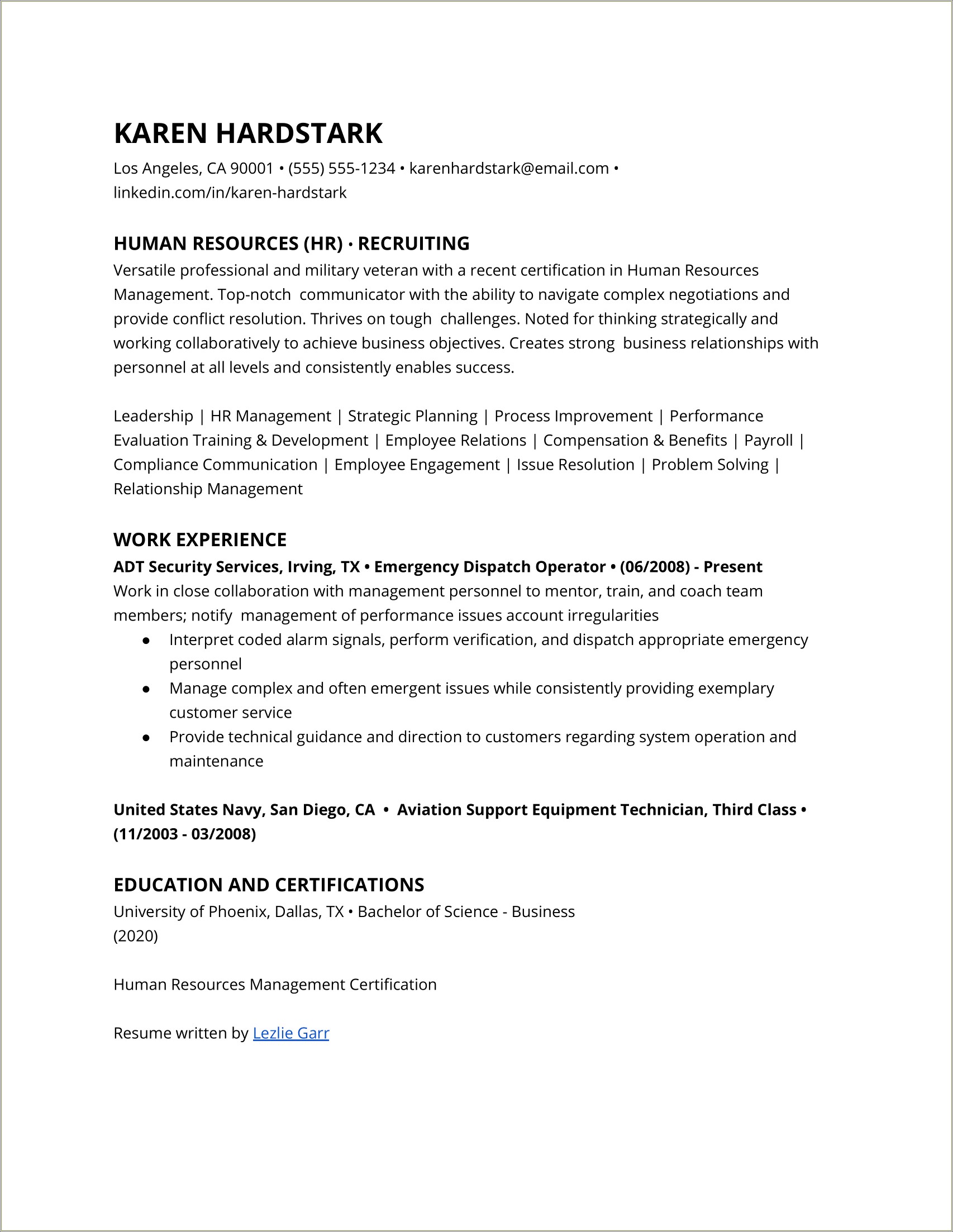 Resume Templates For Human Resources Generalist