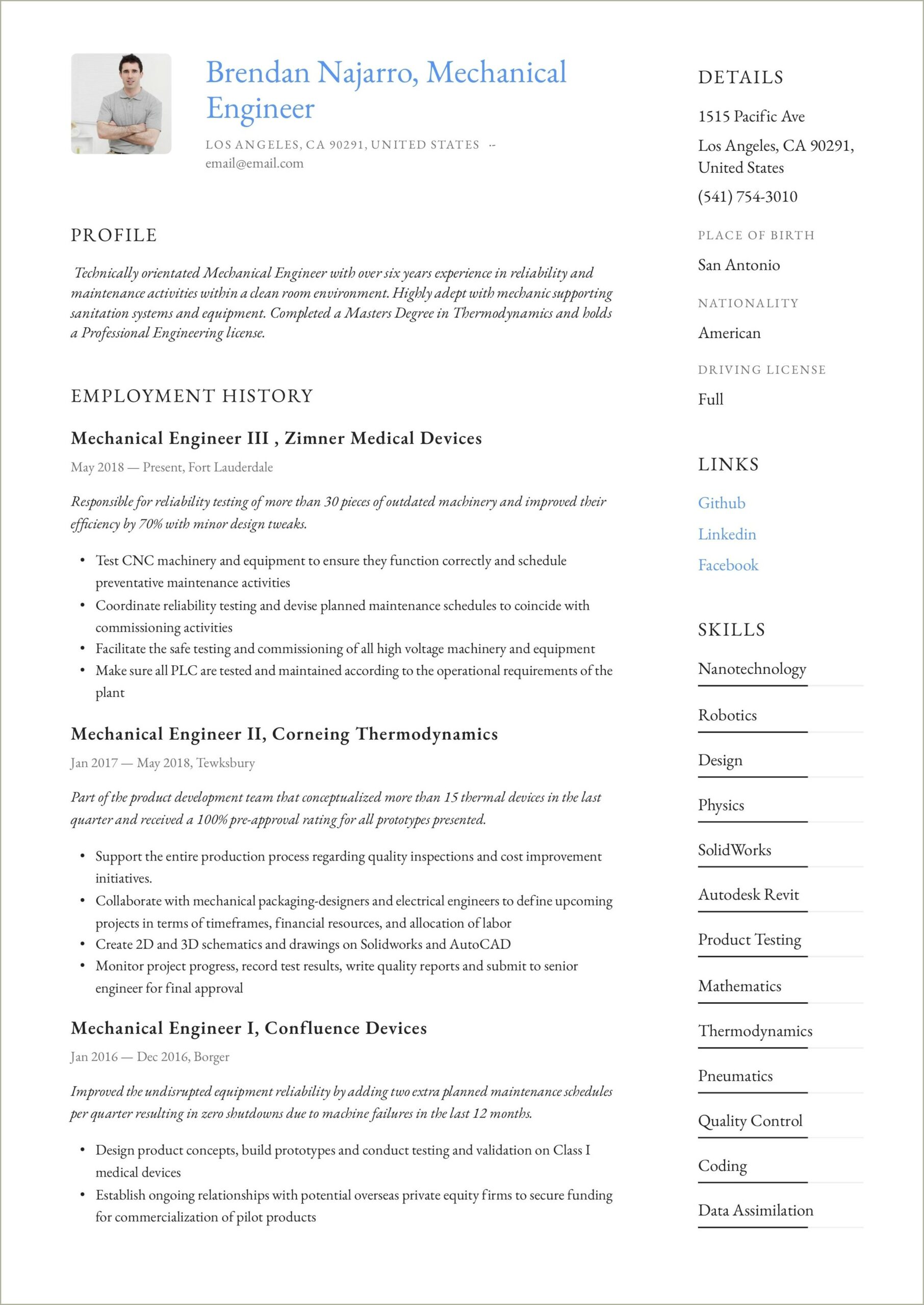 Resume Templates For Mechanical Engineering Freshers