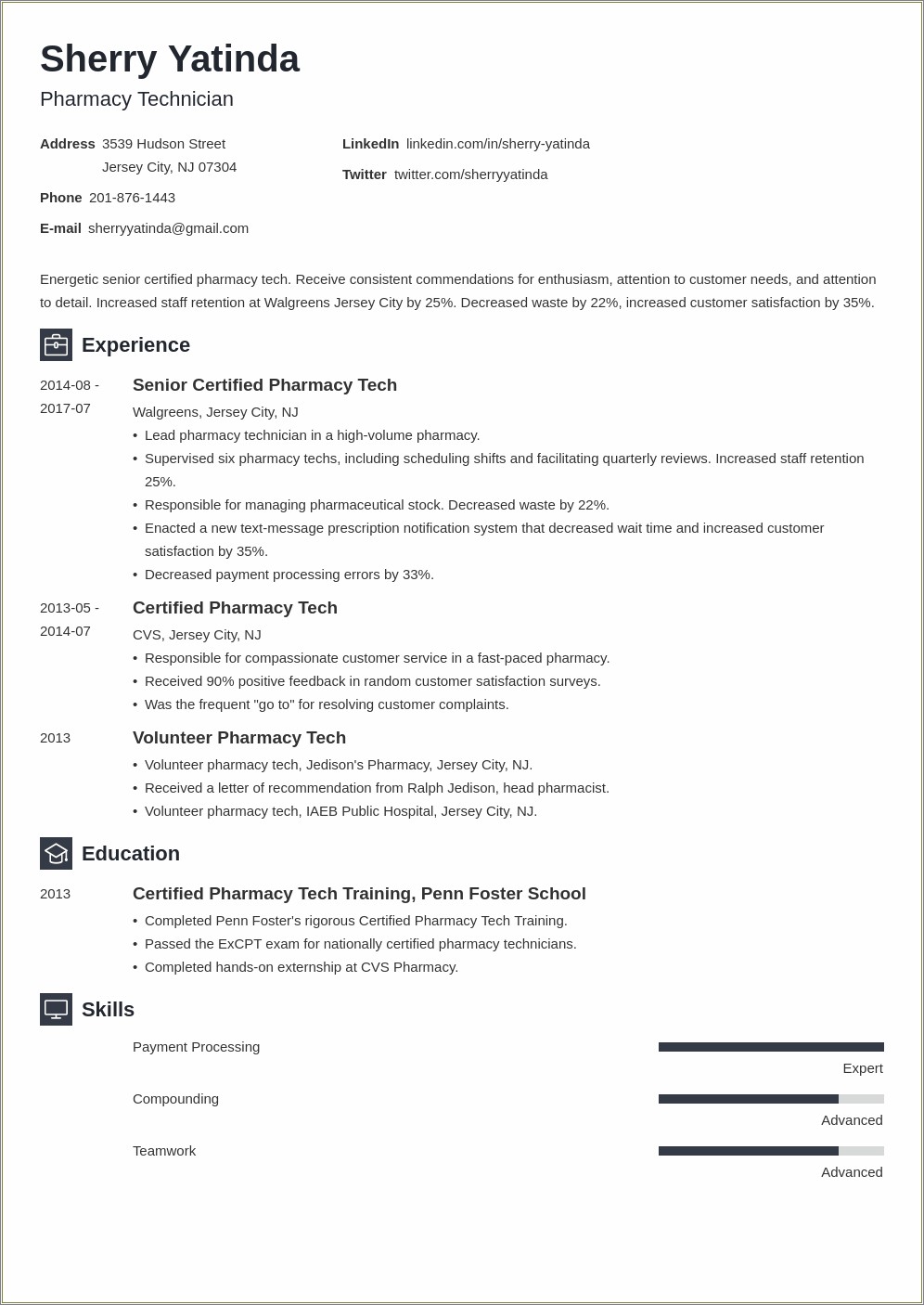 Resume Templates For Pharmacy Technician With No Experience