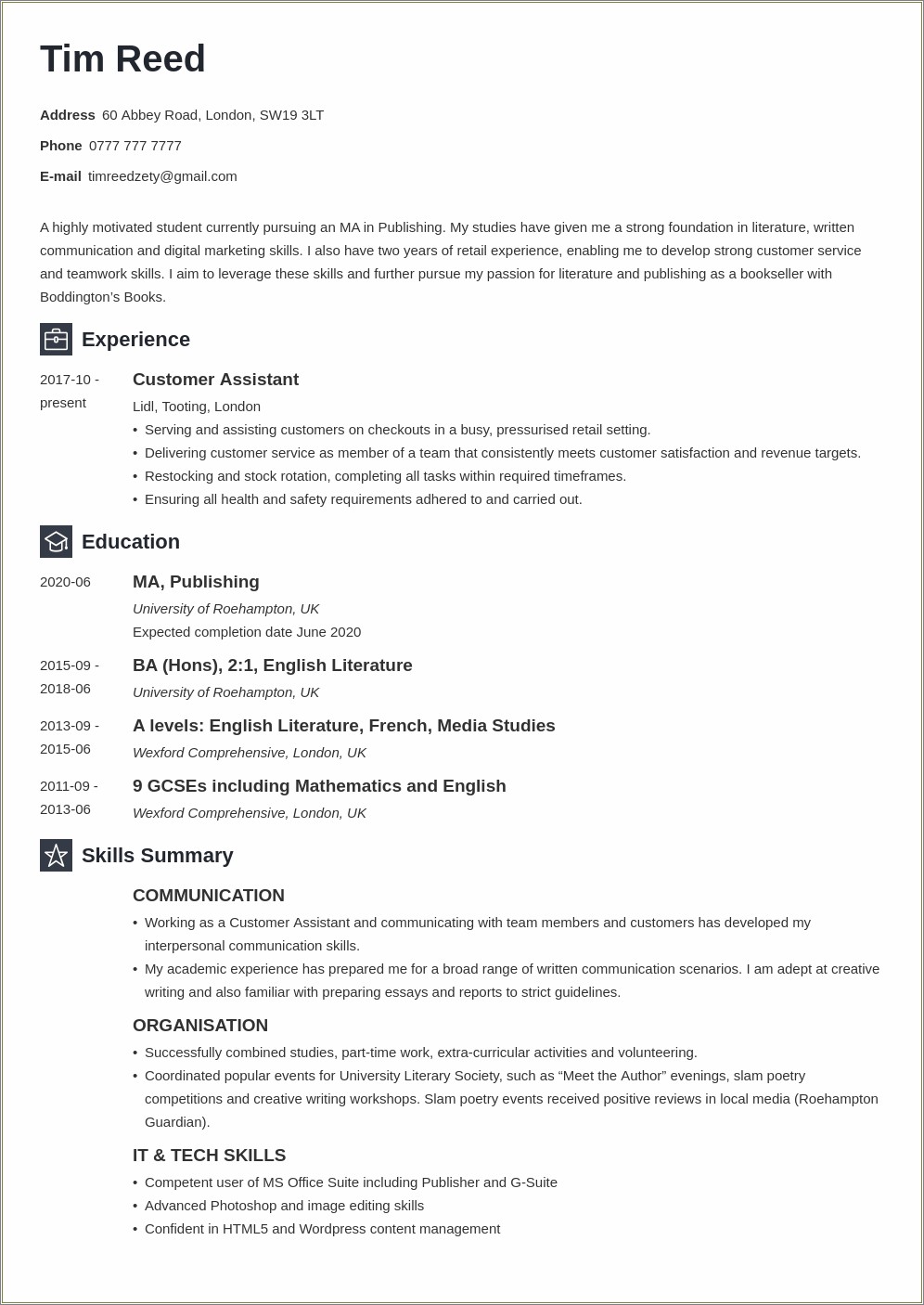 Resume Templates For Students With Little Experience